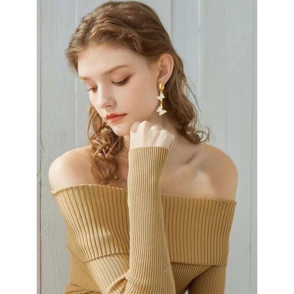 Butterfly Gold Statement Vintage Cute Long Summer Earring for Women Jewelry - Picture 8 of 9